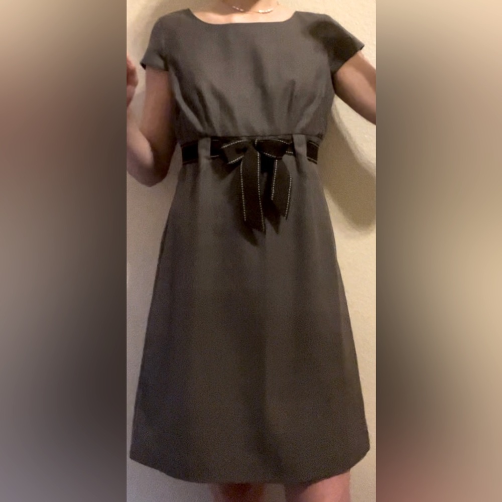 PETITE STUDIOS  Shortsleeve Fitted Plaid Dress with Ribbon SIZE XS